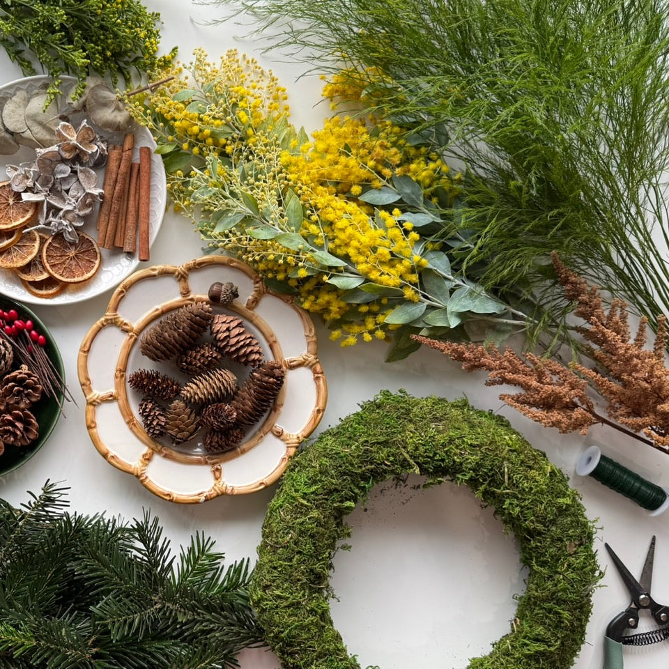 Hand-Making Christmas wreath Workshop with Festive Drinks & Dessert - FT Design Consultants